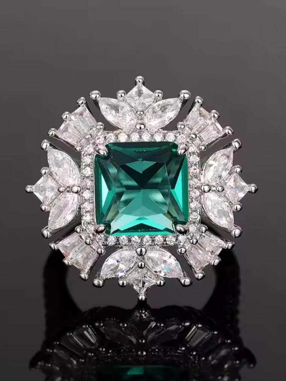 Emerald Tourmaline Halo Cocktail Ring - Picture 2 of 6